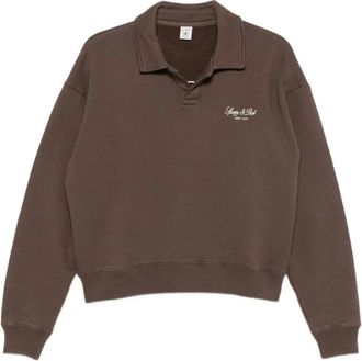 Sporty & Rich Trui met V-hals en polokraag - Dames - Sweatshirts & Hoodies - Bruin - Maat: S Katoen