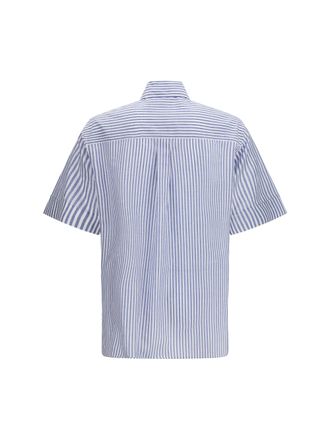 Valentino Mens Short-Sleeve Shirt With Logo Buttons Bianco-Navy Cotton; Linen Bianco/navy