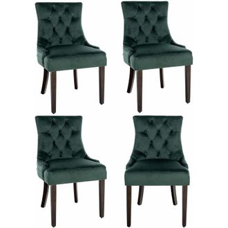 Clp Clp - Juego De 4 Sillas De Comedor Aberdeen En Terciopelo Verde Oscuro Antiguo