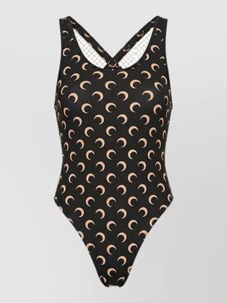 Marine Serre moon print swimsuit criss cross back