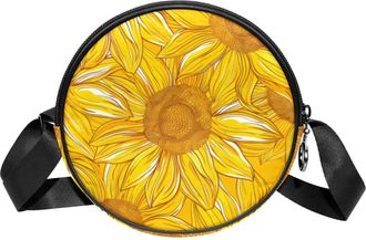 Generic Circle Crossbody Bag for Women, Sunflower Small Sling Bag Daypack with Zipper Adjustable Shoulder Straps Casual Ladies Girls Round Purse