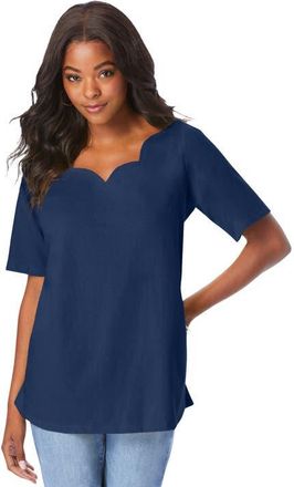 Roaman's Plus Size Ultimate Scalloped Neck Tee in Navy at Nordstrom, Size 20
