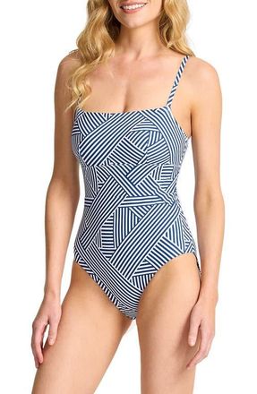 Tommy Bahama Palm Modern Stripe One-Piece Swimsuit in Indigo Tide at Nordstrom, Size 16