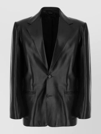 Gucci leather jacket long sleeves front pockets lapels