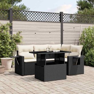 vidaXL Vidaxl - Set De Muebles De Jard&iacute;n 5 Pzas Y Cojines Rat&aacute;n Sint&eacute;tico Negro