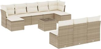 vidaXL Set De Sof&aacute;s De Jard&iacute;n 11pzas Con Cojines Rat&aacute;n Sint&eacute;tico Beige Vidaxl