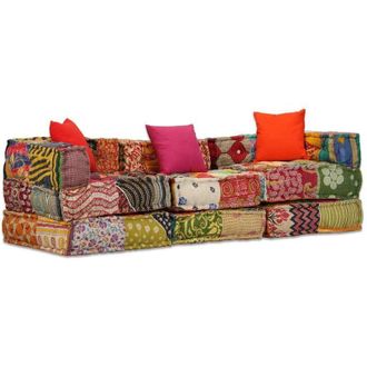 vidaXL Vidaxl - Pouf Modulare a 3 Posti in Tessuto Patchwork