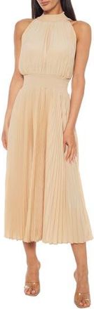 OLEG CASSINI Pleated Sleeveless Midi Dress in Champagne at Nordstrom Rack, Size X-Large