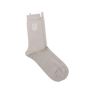 Brunello Cucinelli Brunello Cucinelli, Socks, male, Beige, Size: M Logo-detail Ribbed-knit Socks