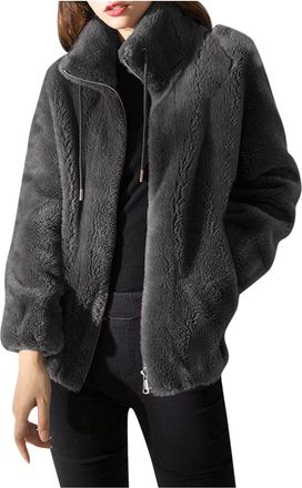 Generic Plus Size Fleece Jacket Women,Ladies Fleece Jackets Full Zip Winter Warm Stand Collar Lightweight Solid Color Womens Coats,Soft Cozy Casual Loose Fit 