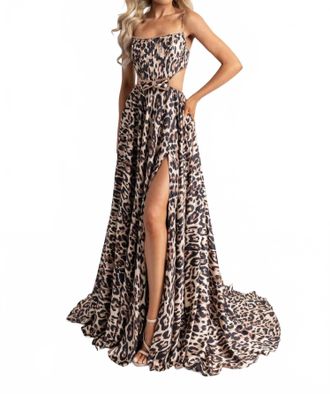 Rachel Allan Cheetah Satin Dress In Animal Print