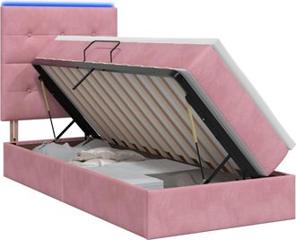 vidaXL Cama De Almacenamiento Led Con Colch&oacute;n Rosa 100 X 200 Cm Vidaxl