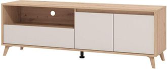 Dmora Mobile Porta tv Scala, un Cassetto, 2 Ripiani, 2 Ante, 157x40x52.5h cm Beige