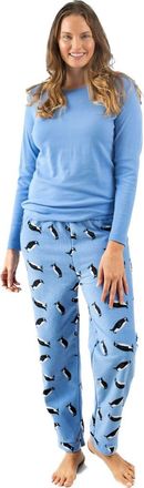 Leveret Womens Cotton Top & Fleece Pants Printed Matching Family Holiday Pajama Set in Penguin at Nordstrom, Size X-Large