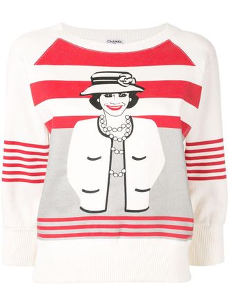 Chanel 2001 Mademoiselle Chanel sweater met cropped mouwen - Wit