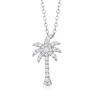 Ross-Simons Diamond Palm Tree Pendant Necklace in Sterling Silver
