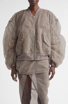 Rick Owens Secchia Tulle Bomber Jacket in Dust at Nordstrom, Size 12 Us