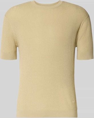 Emporio Armani Slim Fit T-Shirt mit Seiden-Anteil in Strick-Optik in Offwhite, Gr&ouml;&szlig;e XXL