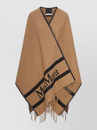 Max Mara wool fringed v-neck poncho