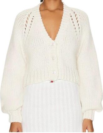 LoveShackFancy LoveShackFancy Marshe Crop Cardigan in Antique White Size XXS
