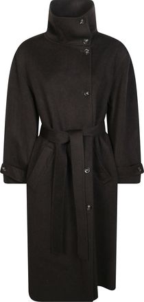 SOEUR James High Stand Collar Belted Long Coat