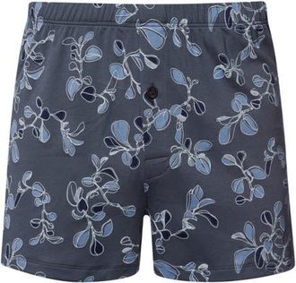 Hanro Cotton Sporty Cotton Boxers in Aqua Ink Leaves at Nordstrom, Size Xx-Large