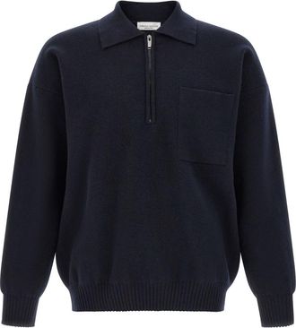Roberto Collina Navy Blue Half Zip Polo
