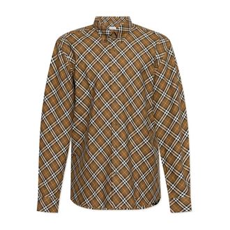 Burberry Casual Shirts, male, Brown, Size: S Checked Cotton Shirt Brown Aw24