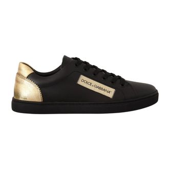 Dolce & Gabbana Schoenen, Dames, Zwart, 36 EU, Leer, Zwarte en Gouden Leren Sneakers