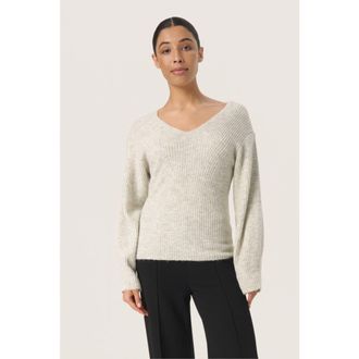 Soaked In Luxury Slrakel V-Neck Rib Knit Pullover in White Grey Melange at Nordstrom, Size Xx-Large