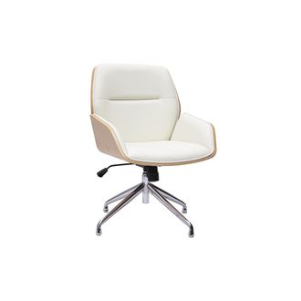 Miliboo Silla De Oficina Dise&ntilde;o Giratoria 360&deg; Blanca, Madera Clara Y Metal Cromado Marlow