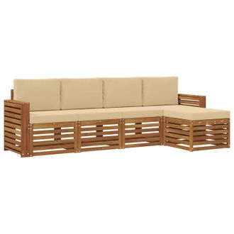 vidaXL Conjunto De Sof&aacute;s De Exterior Con Coj&iacute;n 5 Pcs Natural Y Beige Vidaxl