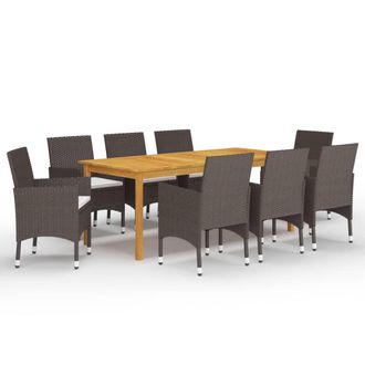 vidaXL Juego De Comedor De Jard&iacute;n De 9 Piezas Marr&oacute;n Vidaxl
