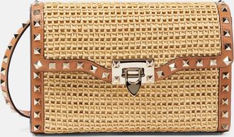Valentino Garavani Borsa a spalla Rockstud Small in rafia con pelle