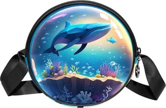 Generic Circle Crossbody Bag for Women, Whale Crystal Ball Small Sling Bag Daypack with Zipper Adjustable Shoulder Straps Casual Ladies Girls Round Purse