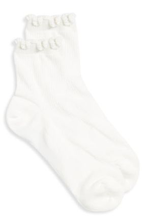 Casa Clara Love Indie Lettuce Edge Cotton Blend Quarter Socks in White at Nordstrom