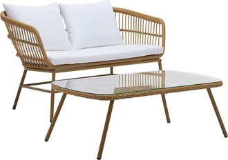 Vente-Unique Sal&oacute;n de jard&iacute;n de resina trenzada: 1 sof&aacute; de 2 plazas y 1 mesa de centro - Natural claro - LOUSINI de MYLIA