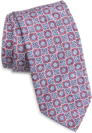 David Donahue Geometric Silk Tie in Blue/red at Nordstrom