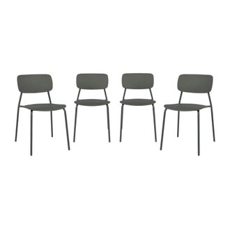 Sweeek Silla de jard&iacute;n apilable de acero y pl&aacute;stico, set de 4, verde kaki