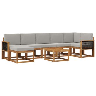 vidaXL Conjunto De Sof&aacute;s De Exterior 8 Pcs Natural Y Gris Claro Vidaxl