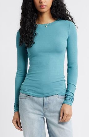 BP. Ribbed Long Sleeve T-Shirt in Teal Britt at Nordstrom, Size Xx-Small