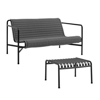 HAY Palissade Lounge Sofa mit Quilted Cushion + Ottoman, anthrazit