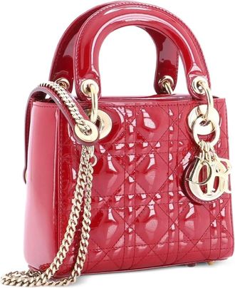 Dior Lady Dior Chain Bag Cannage Quilt Patent Mini satchel - Rosso