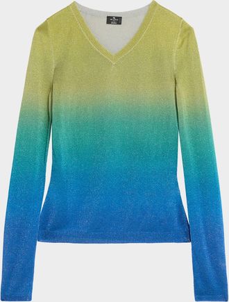 Etro Metallic Ombre Knit V-Neck Sweater