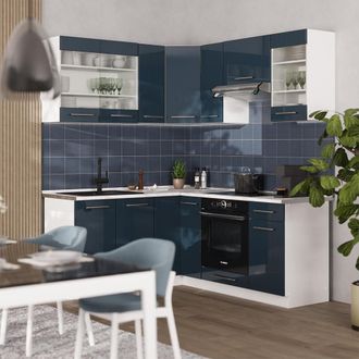 Vicco Armarios De Cocina Fame-line, Azul Oscuro Alto Brillo/blanco, 160.5 X 190 Cm, Et Roble, Vicco