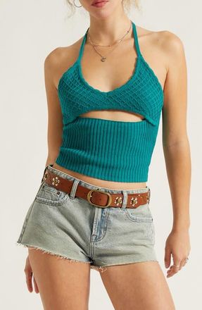 PacSun Serafina Knit Halter Neck Crop Tank in Teal at Nordstrom, Size Xx-Small
