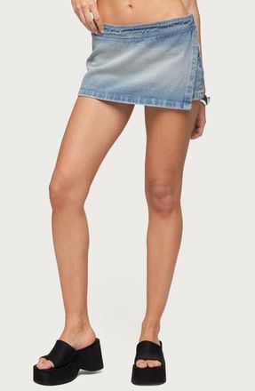 Edikted Roswin Wrap Denim Skort in Light Blue at Nordstrom, Size X-Large