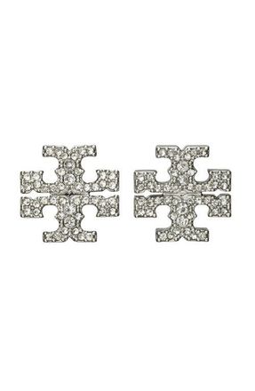 Tory Burch Icon Pav&eacute; Stud Earrings in Tory Silver /Crystal at Nordstrom