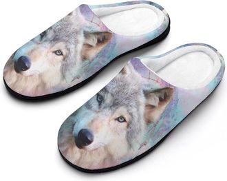 Generic Dreamcatcher1 Wolf Funny Mens Cotton Slippers Soft Non-Slip Rubber Sole House Slipper Indoor Outdoor