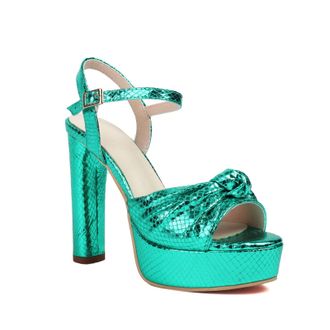 Generic Womens Peep Toe Slingback Wedding Sandals Block High Heel Platform Pumps Ankle Strap Evening Party Prom Shoes,Green,5.5 UK